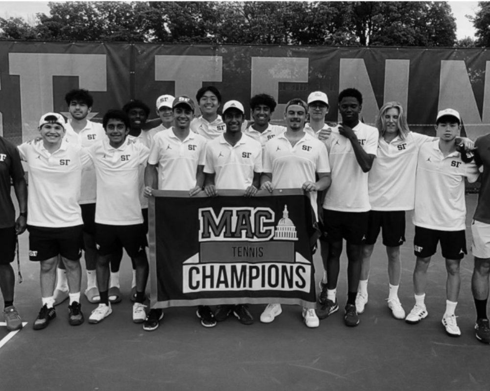 The Boys Varsity Tennis Team sweeps Potomac and wins the MAC tournament.